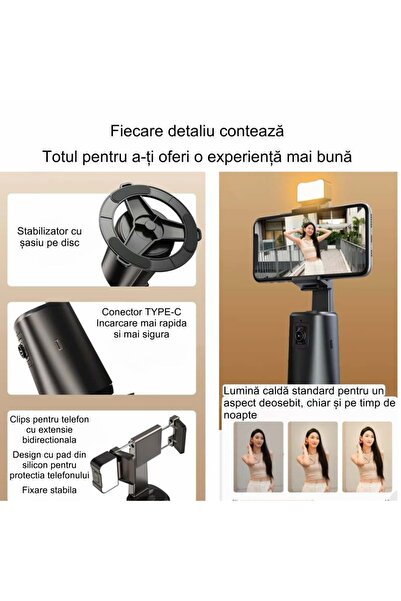 OEM Phone Stabilizer With 360° Automatic Tracking, Led Light, Ideal For Tik-tok, Youtube