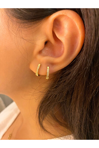 bymissmücevherat 925 Ayar Gümüş 14 K Gold Renk J Küpe