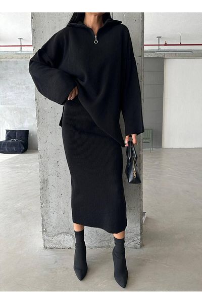 NZL TEKSTİL Dgn's 2-Piece Women's Oversize&Zipped Sweater-Pants Suit