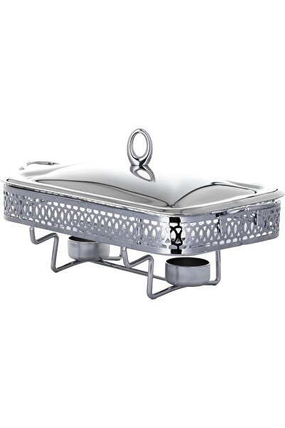 ALSAIF Rectangular Serving Buffet From , Transparent Glass Dish – Stainless Steel Lid, Chrome