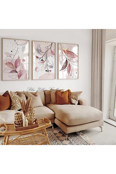 woodhomeworks Wooden Framed 3 Piece Abstract Painting Qmrc45
