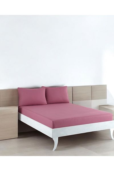 She&Co Double Fitted Sheet Set - 3 Pieces |   Anti-Sweat, Summer Fabric - Plum