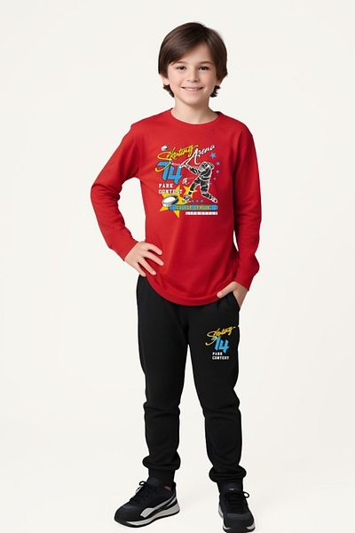 FYK KİDS Boy's Printed Elastic Waist Detailed Top and Bottom Set