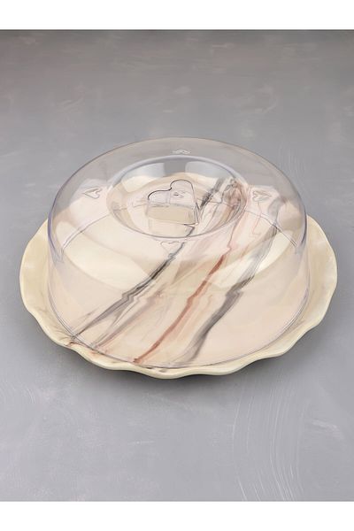 Sezka Life Ceramic Cake Dish Marble Pattern Cake Cake Dish Presentation Plate with Lid