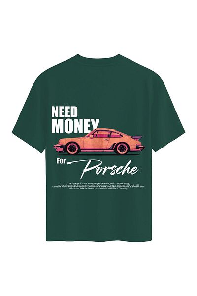 SOFTWAY Unisex Crew Neck 100% Organic Cotton Thick Textured Need Money for Porsche Printed Oversize T-Shi