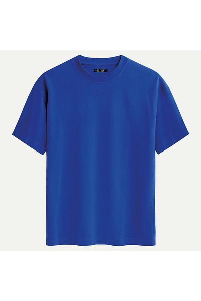 SOFTWAY Unisex Crew Neck 100% Organic Cotton Thick Textured Earth Printed Oversize T-Shirt - Saks Blue