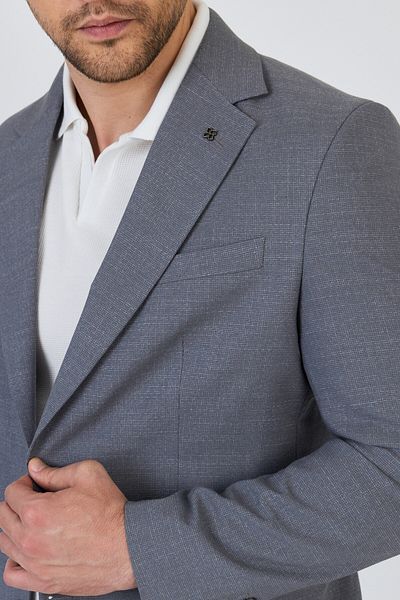 Frappoli Tadic Ανδρικό γκρι μοτίβο ελαστικό ύφασμα Slim Fit κάλυμμα με τσέπη Half Liner 4 Seasons Blazer Jacket