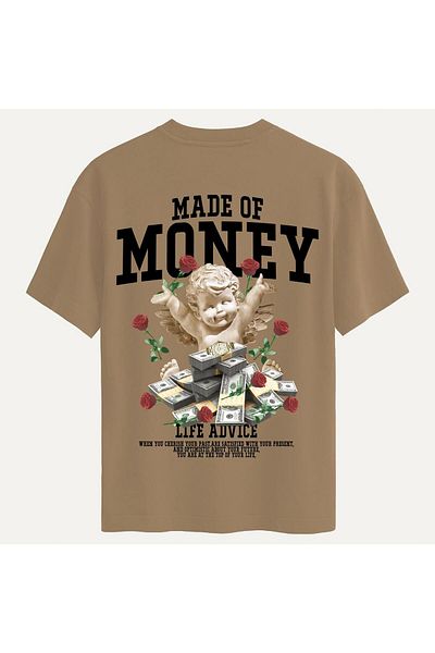 SOFTWAY Unisex Οργανικό Oversize Made Of Money Τ-shirt - Ανοιχτό Καφέ