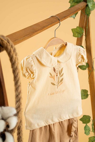 bombe Baby Kids Girls Mink Bebe Collar Cotton Shorts Set of 2 Trend Fashion Bottom Top Set