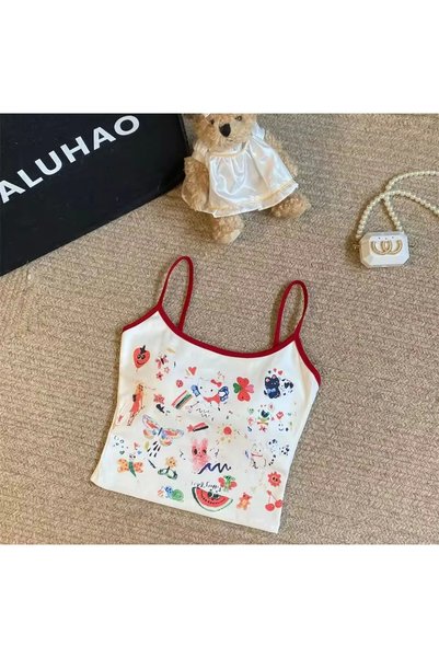Violon Cute Hello Cat Hanging Red Crop