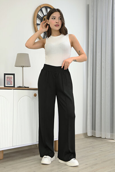 ALCHON Брюки з резинкою на талії, прямий перед, плісирована спинка, підвернуті штанини, елегантні, стандартна довжина, трикотаж.