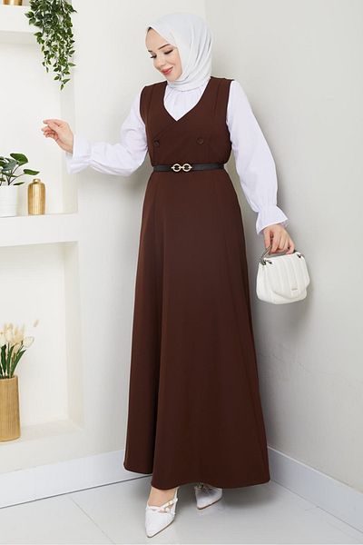 Bestenur Erves Buttoned Gilet 1399 - Καφέ