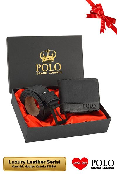 POLOGRAND London Original Men's Special Gift Boxed Set of 2 Luxury Series Groom Gift Stylish Leather Belt Wallet Set