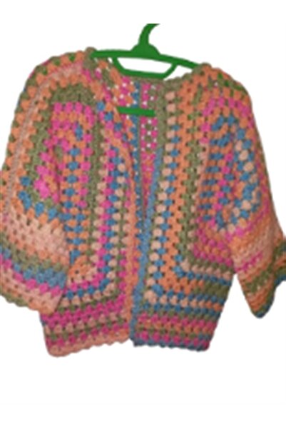 eL&Ma Design El Örgüsü Etnik Otantik Çok Renkli Altıgen Hırka