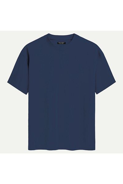 SOFTWAY Unisex Crew Neck 100% Organic Cotton Thick Textured Peace Printed Oversize T-Shirt - Dark Blue
