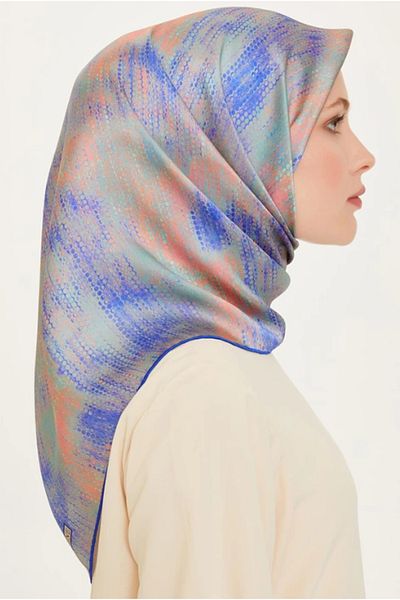 Armine Tivil Silk Scarf 9221-85 Blue Pink Mixed Pattern