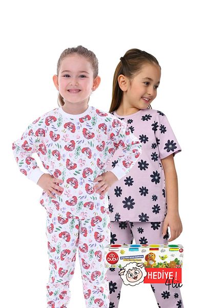 ZUZUNGA 2-Piece Colorful Butterfly and Pink Heart Patterned Girl's Pajama Set
