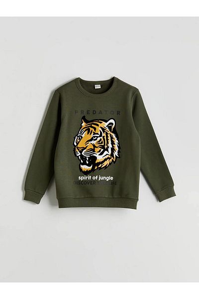 LC Waikiki Lcw Kids Green Crew Neck Tiger Printed Boys Tracksuit Set