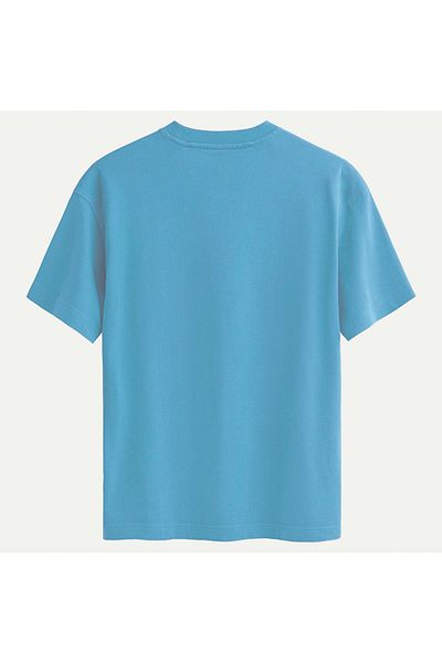 SOFTWAY Unisex Crew Neck 100% Organic Cotton Thick Textured California Printed Oversize T-Shirt - Blue