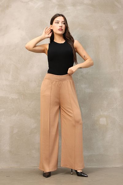 ALCHON Elastic Waist, Plain Front, Plain Back, Pleated Corded Pipe Leg, Stylish Regular Length Knitwear Trousers