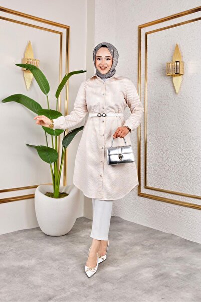 HARMAN BUTİK Belted Striped Linen Shirt