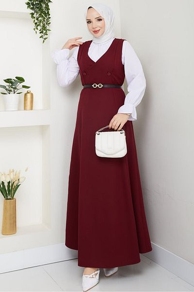 Bestenur Erves Buttoned Gilet 1399 - Claret Red