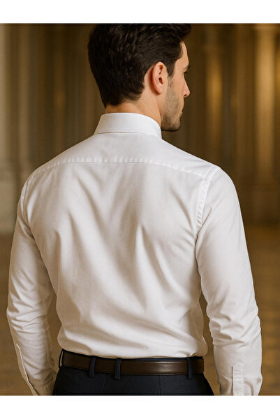 CASSIS Men's Slim Fit Cotton Satin Slim Fit White Cotton Shirt