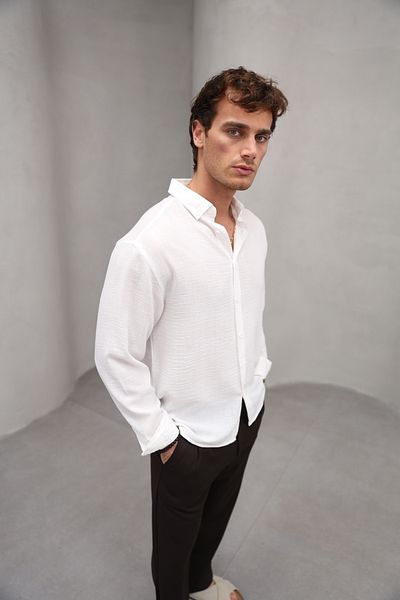 Bürke Summer Linen Textured Long Sleeve White Men's Shirt