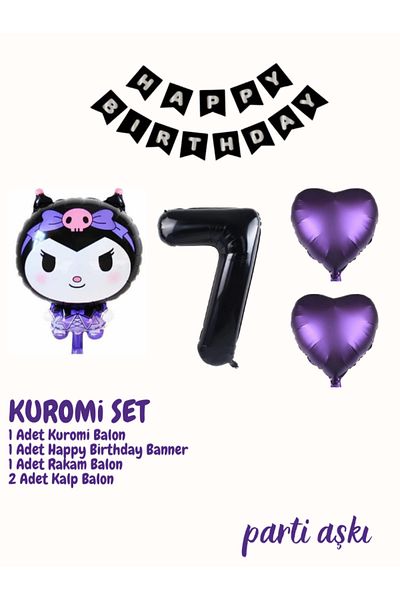 PARTİ AŞKI Sanrio Kuromi Balloon Set 5 τεμαχίων Kuromi Set & Girl's Concept Σετ μπαλονιών γενεθλίων