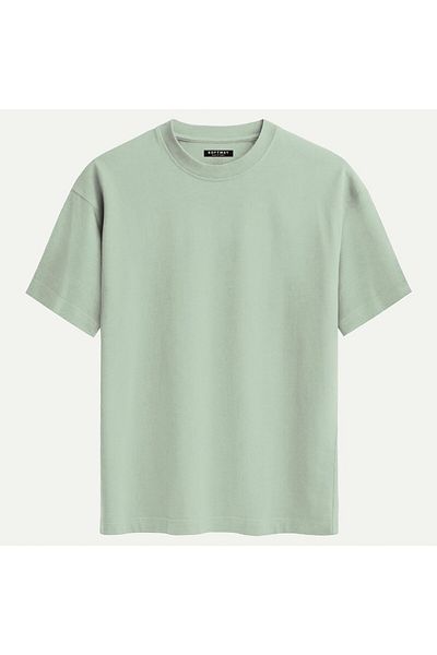 SOFTWAY Unisex Crew Neck 100% Organic Cotton Thick Textured Moon Printed Oversize T-Shirt - Beige
