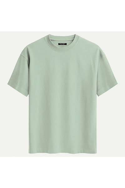 SOFTWAY Unisex Crew Neck 100% Organic Cotton Thick Textured Passion Printed Oversize T-Shirt - Bej