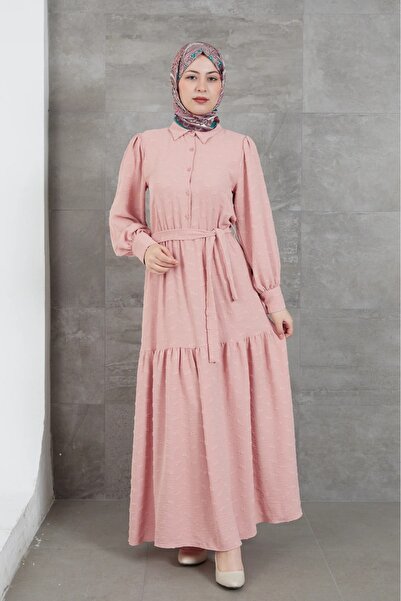 DAS KLEID Pudra Shirt Collar Belted Dress