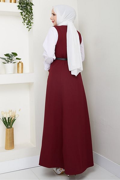 Bestenur Erves Buttoned Gilet 1399 - Claret Red