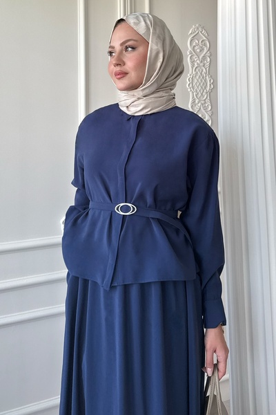 InStyle Σετ σκούρο μπλε με λεπτή ζώνη και φούστα