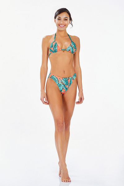 Bravie Women's Tropical Patterned Tie-Up Triangle Bikini Set 3732