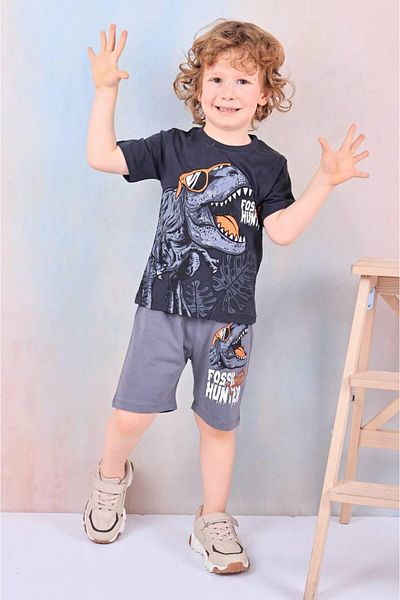 LİLLYPİCCA Crew Neck Dinosaur Printed Boys' T-Shirt and Shorts 2-Piece