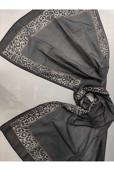 ALTUNTAŞ Women's Cotton Ethnic Patterned Shawl with Leopard Motif on the Empty Edge