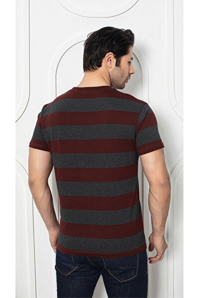 Ramior 2-Piece Men's Special Design Striped T-Shirt with Embroidery Detail