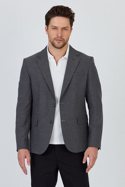 Frappoli Ανδρικό Tadic με σκούρο γκρι μοτίβο Stretching Fabric Slim Fit Κάλυμμα με τσέπη Half Liner 4 Seasons Blazer Jacket