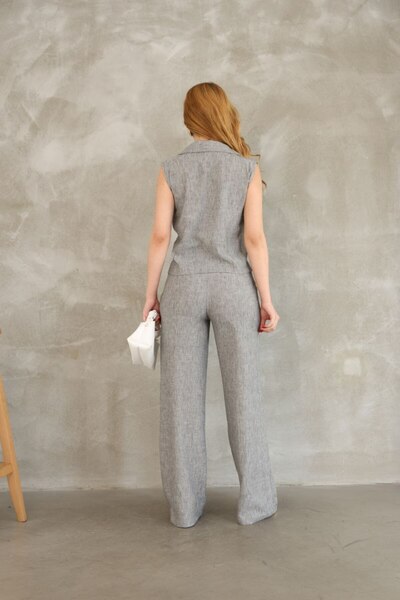 fiabafashion Fiabafashion Linen Blend Mng Model Vest Pants Set