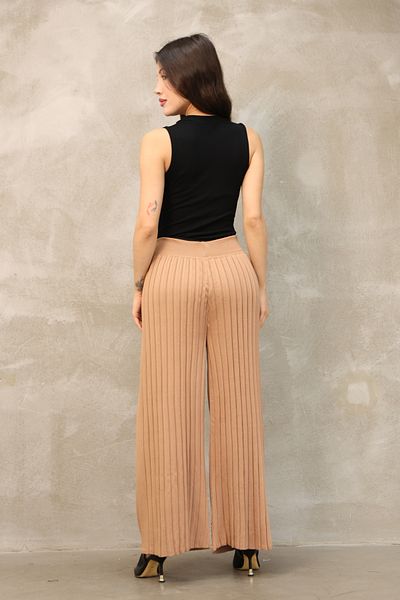 ALCHON Elastic Waist, Plain Front, Plain Back, Pleated Corded Pipe Leg, Stylish Regular Length Knitwear Trousers