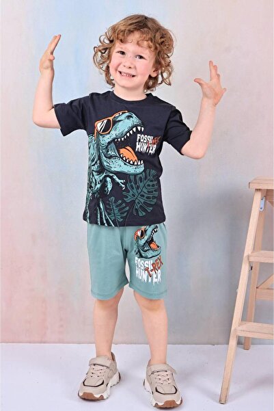 LİLLYPİCCA Tricou și pantaloni scurți pentru băieți cu imprimeu dinozaur cu g...