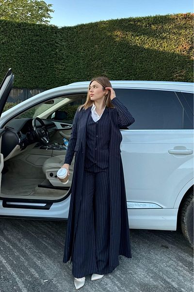 Qenz Triple Striped Double Set - Navy Blue