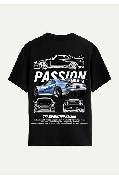 SOFTWAY Unisex Crew Neck 100% Organic Cotton Thick Textured Passion Printed Oversize T-Shirt - Black
