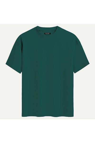 SOFTWAY Unisex Crew Neck 100% Organic Cotton Thick Textured Earth Printed Oversize T-Shirt - Dark Green
