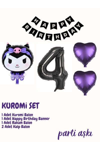 PARTİ AŞKI Sanrio Kuromi Balloon Set 5 τεμαχίων Kuromi Set & Girl's Concept Σετ μπαλονιών γενεθλίων