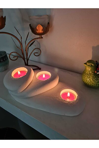 gucco design gd El Yapımı Taş Görünümlü Mumluk Set 3'lü
