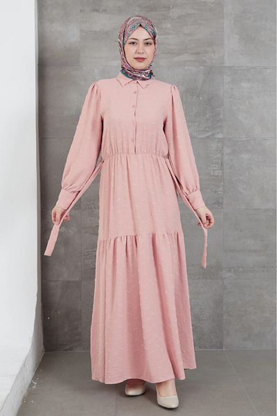 DAS KLEID Pudra Shirt Collar Belted Dress