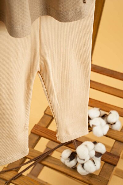 bombe Baby Kids Beige Cotton Tights 2-Piece Set Trend Fashion Bottom Top Set