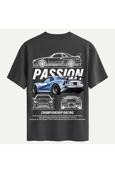 SOFTWAY Unisex Crew Neck 100% Organic Cotton Thick Textured Passion Printed Oversize T-Shirt - Smoked